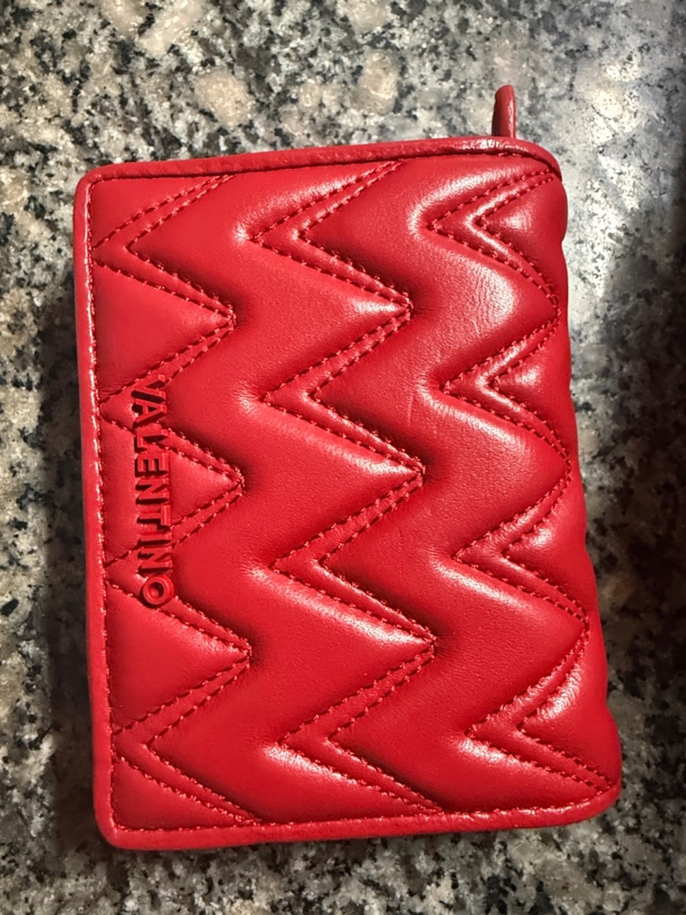 Valentino Red Zigzag Quilted Leather Zip wallet
